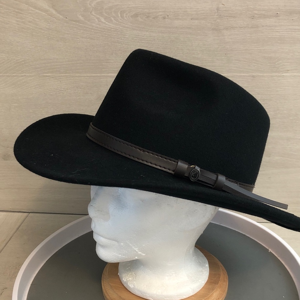 Jaxon Outback Crushable 100% Wool Unisex Adult Men Large, Black w Brown Trim Hat